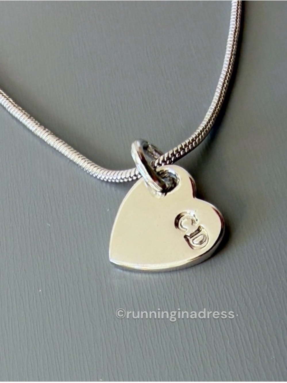 Christian Dior Vintage Heart Charm Snake Chain Necklace Silver CD Logo Y2K - Picture 6 of 12